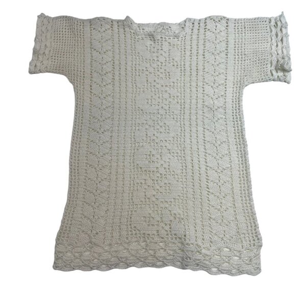 vintage Handmade Crochet White Short Sleeve Sweater Size S - Picture 7 of 9